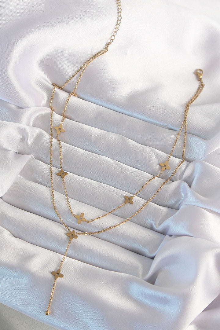 EBJ 316L Steel Gold Color Multi Clover Necklace - Limoges