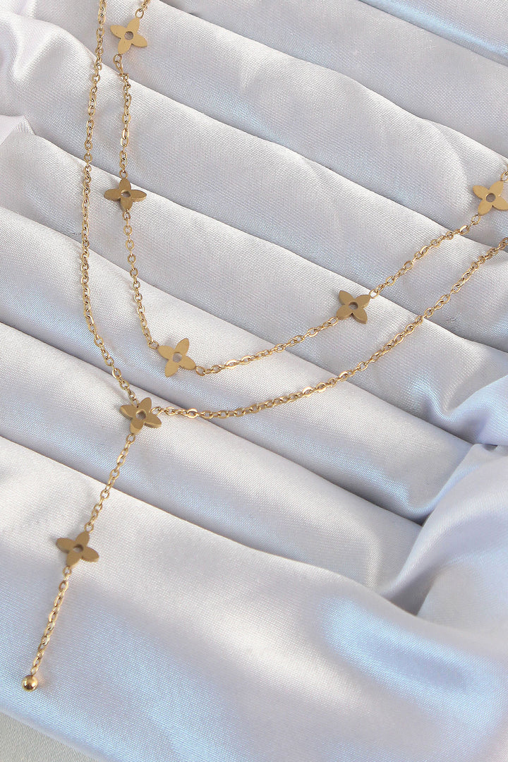 EBJ 316L Steel Gold Color Multi Clover Necklace - Limoges