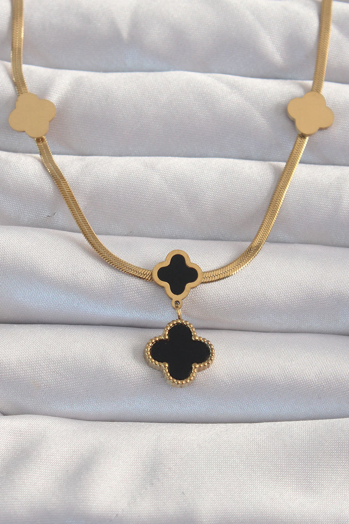EBJ 316L Steel Gold Color Italian Chain Enamel Clover Necklace - Atenco