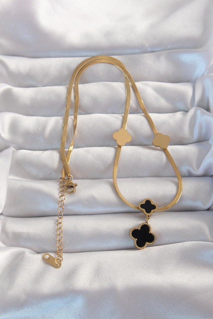 EBJ 316L Steel Gold Color Italian Chain Enamel Clover Necklace - Atenco