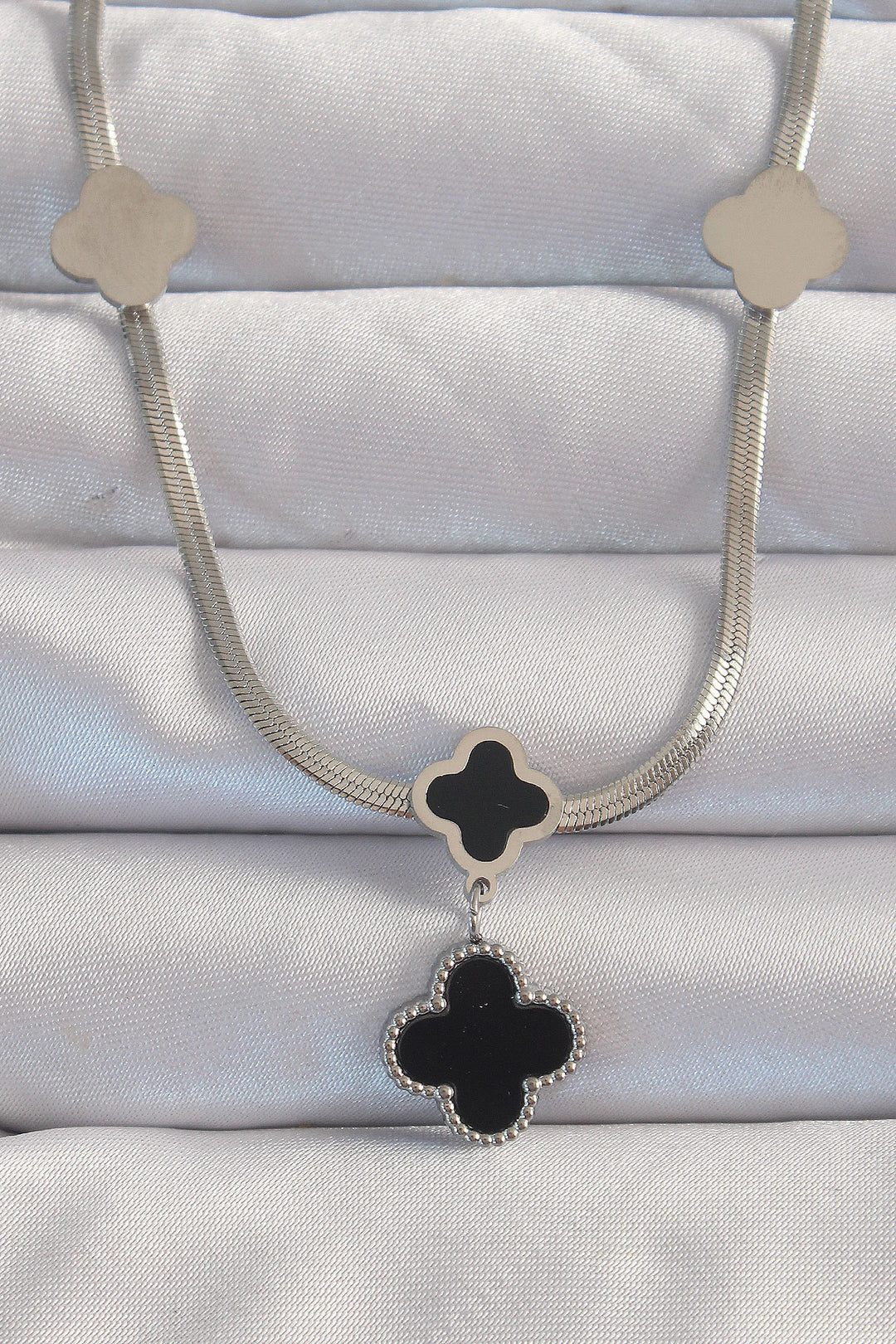 EBJ 316L Stainless Steel Silver Color Italian Chain Enamel Clover Necklace - Iesi