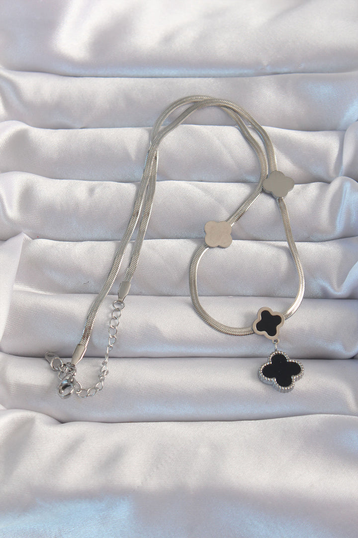 EBJ 316L Stainless Steel Silver Color Italian Chain Enamel Clover Necklace - Iesi