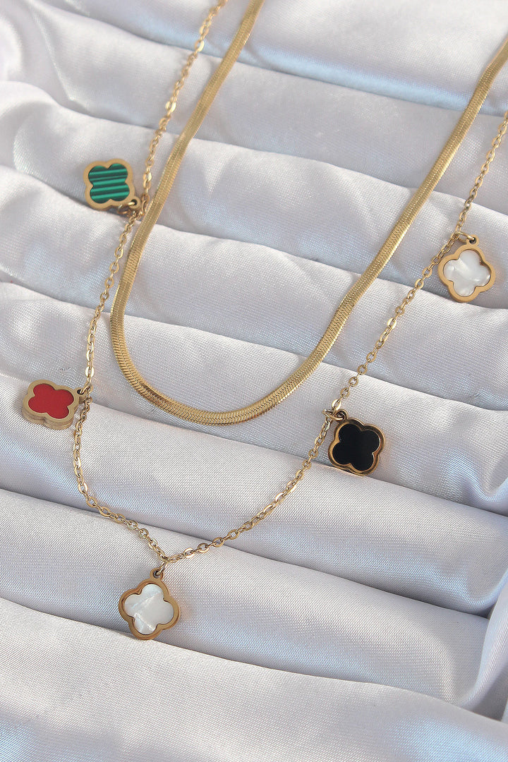EBJ 316L Steel Gold Color Italian Chain Colorful Enamel Multi Clover Necklace - Bocholt
