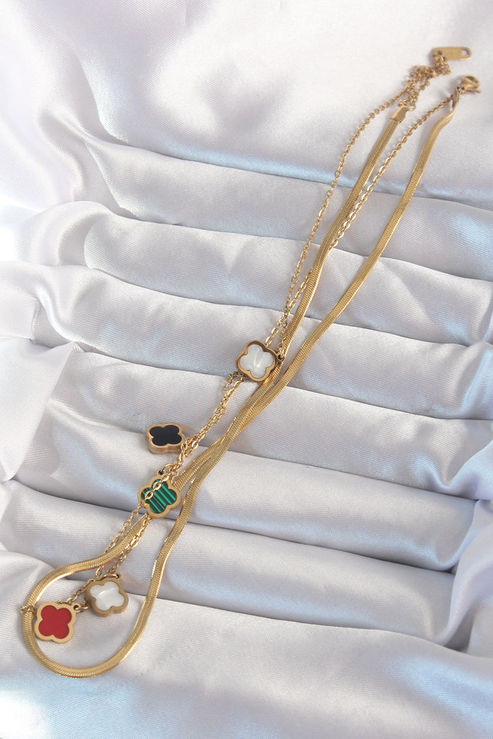 EBJ 316L Steel Gold Color Italian Chain Colorful Enamel Multi Clover Necklace - Bocholt