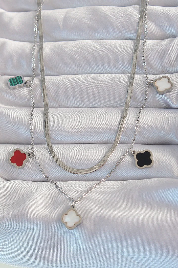 EBJ 316L Steel Silver Color Italian Chain Colorful Enamel Multi Clover Necklace - Bakersfield