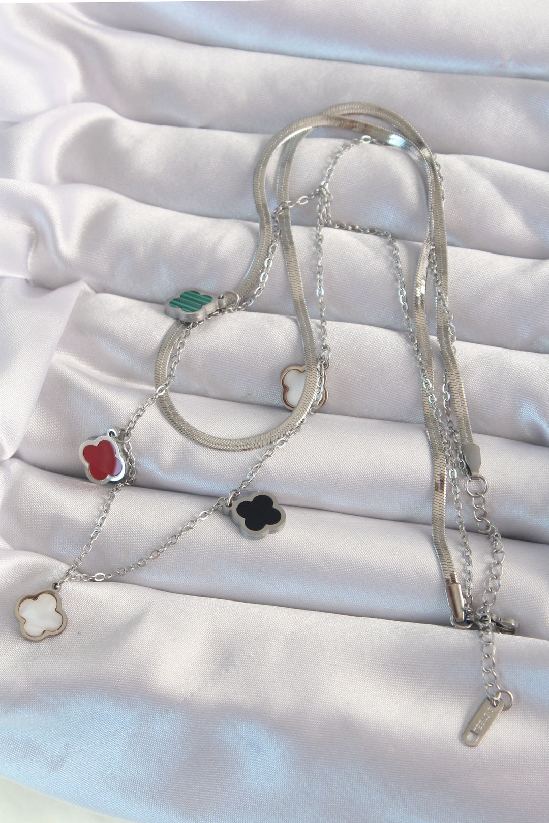 EBJ 316L Steel Silver Color Italian Chain Colorful Enamel Multi Clover Necklace - Bakersfield