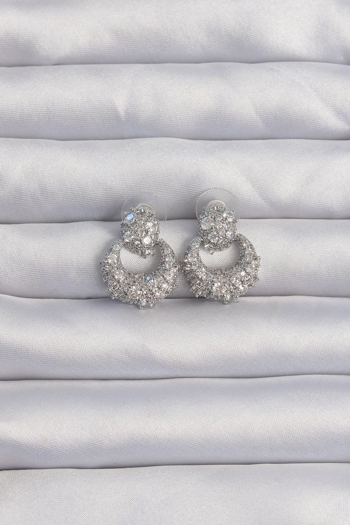 EBJ Rice Silver Color Zircon Stone Oval Shape Earring - Romny