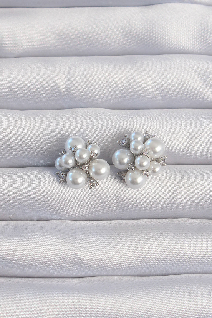EBJ Earrings with Rice Silver Color Zircon Stone Large Small Pearl Design - Harrisburg