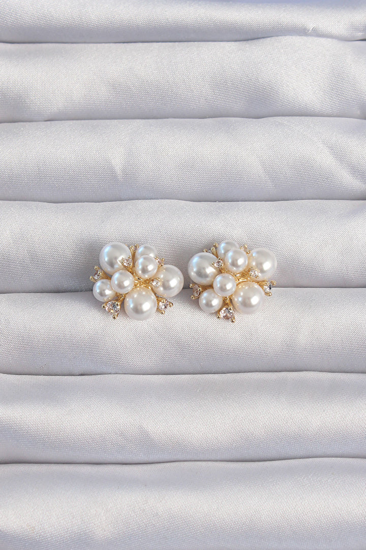 EBJ Earrings with Rice Gold Color Zircon Stone and Small Pearl Design - Campbell River