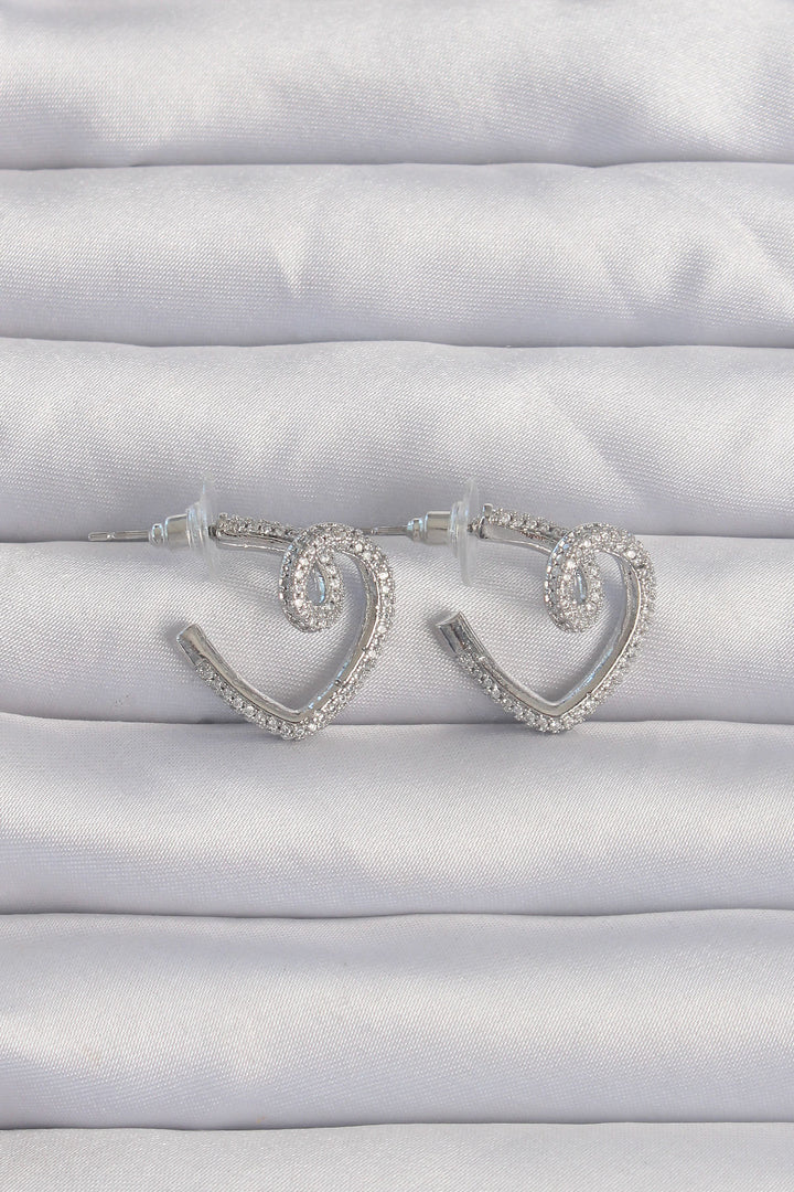 EBJ Rice Silver Color Zircon Stone Curved Half Heart Earring - Santa Maria