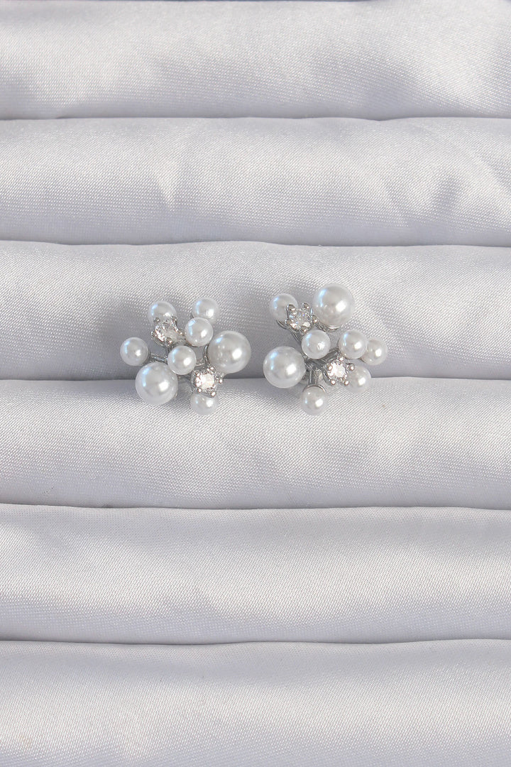 EBJ Earrings with Rice Silver Color Zircon Stone Large Small Pearl Design - Bilbao