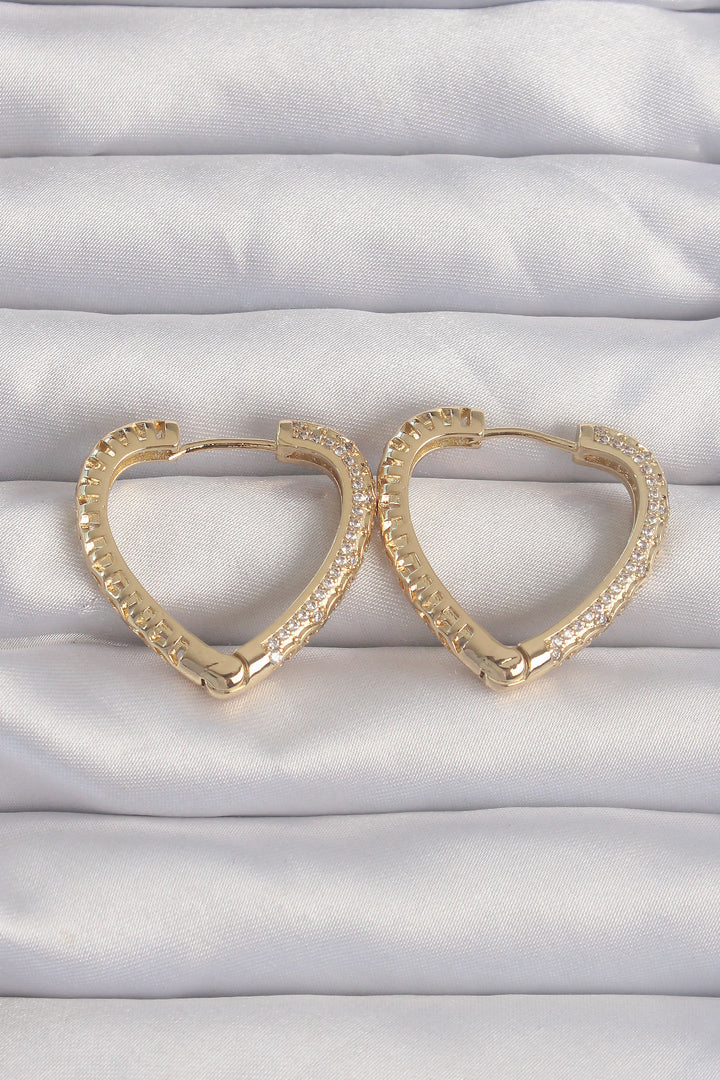 EBJ Rice Gold Color Heart Earrings with Zircon Stone Motif - Toluca