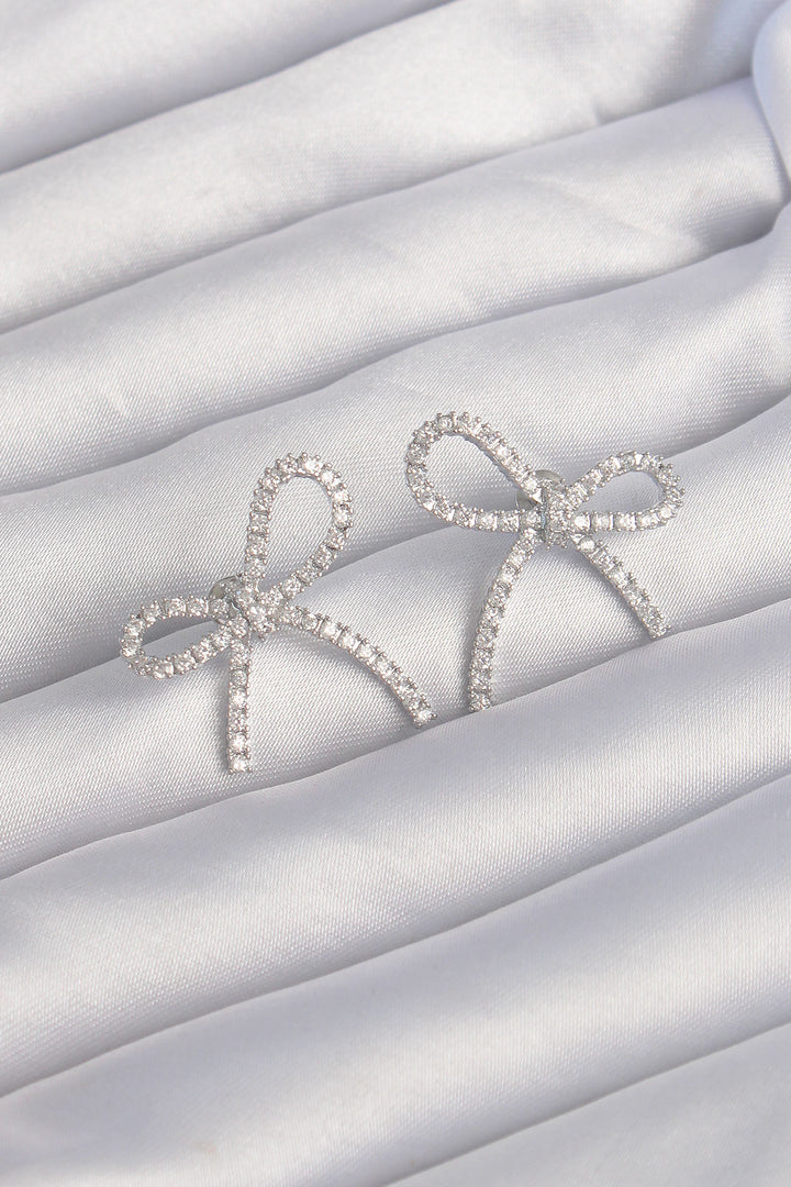 EBJ Rice Silver Color Zircon Stone Bow Earring - Pflugerville