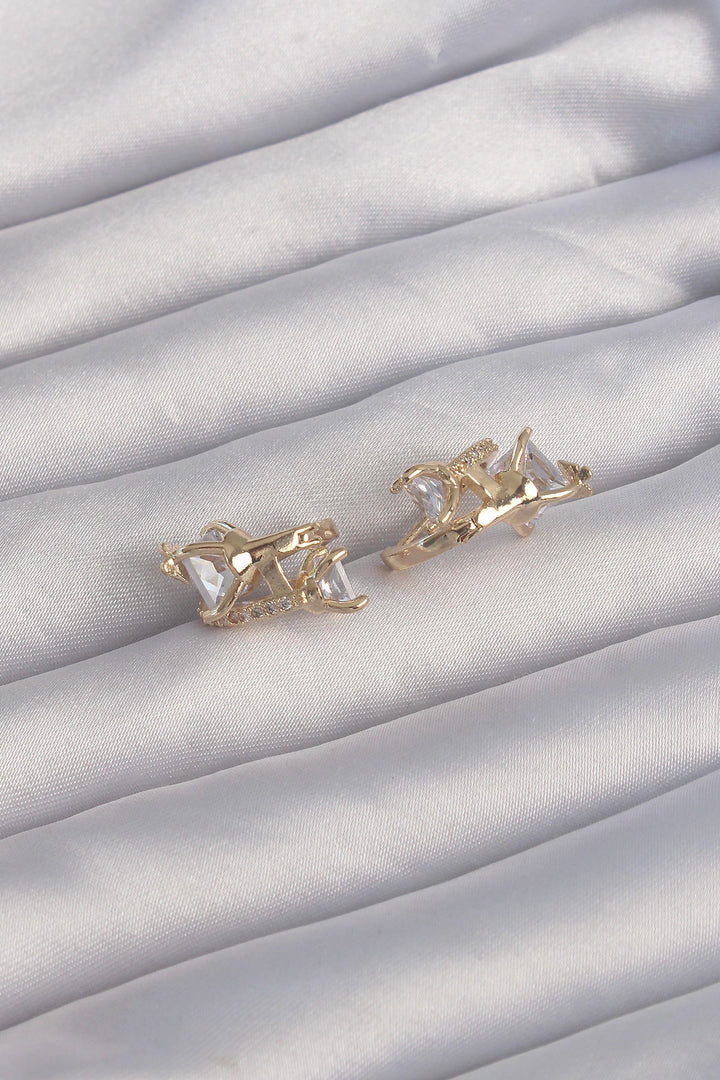 EBJ Gold Color Rice Large Zircon Stone Curved Minimal Butterfly Hoop Earrings - Delta