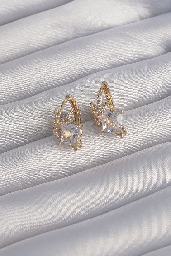EBJ Gold Color Rice Large Zircon Stone Curved Minimal Butterfly Hoop Earrings - Delta