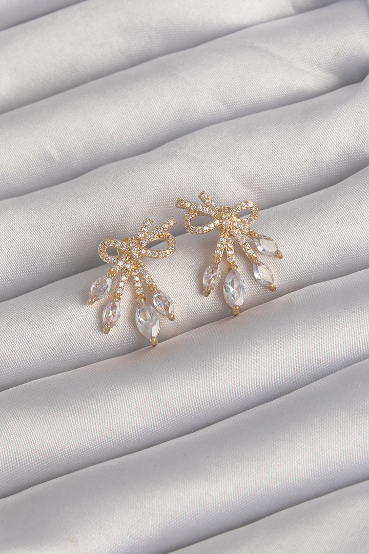 EBJ Rice Gold Color Zircon Stone Bow Earring - Ciudad Nezahualcóyotl