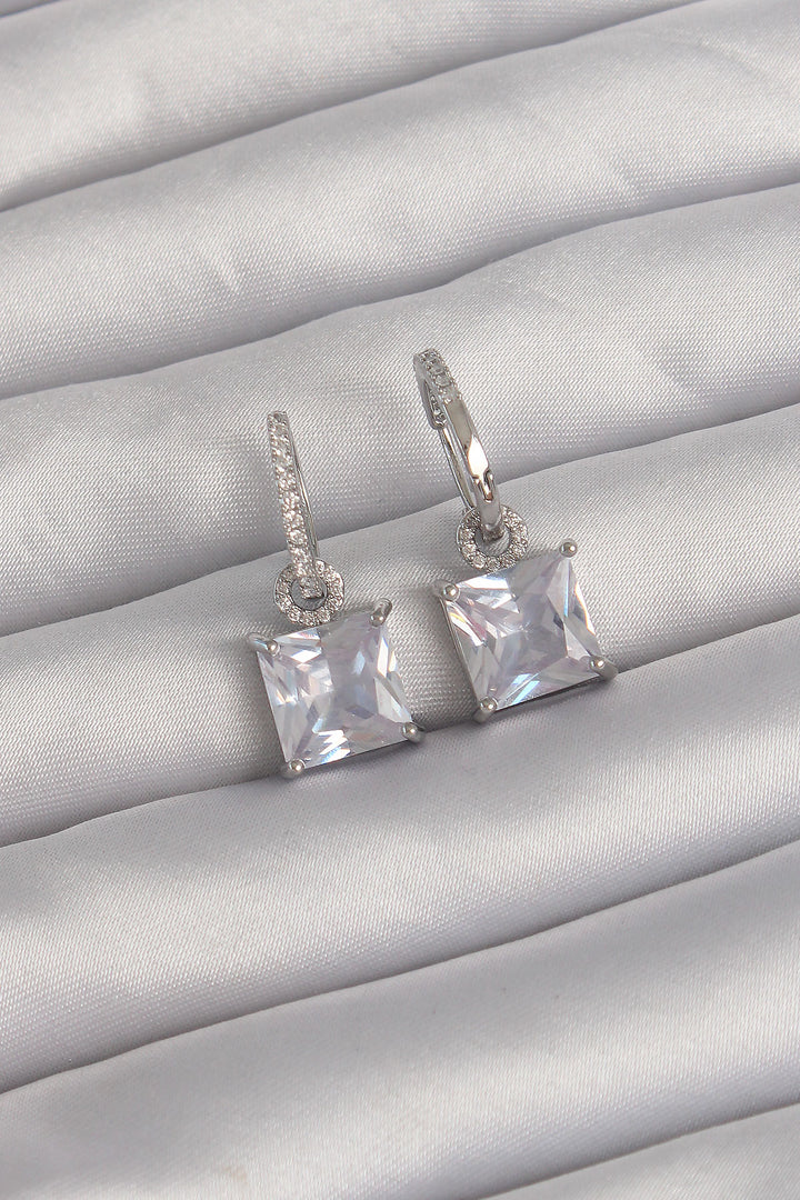 EBJ Silver Color Square Zircon Stone Ring Earring - Mâcon
