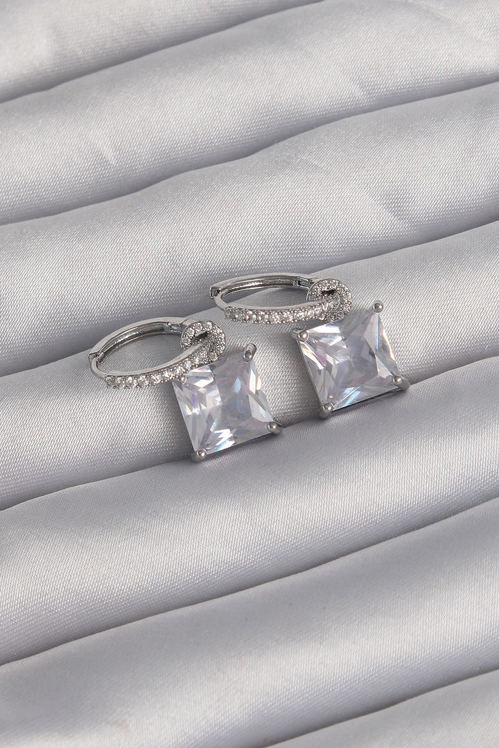 EBJ Silver Color Square Zircon Stone Ring Earring - Mâcon