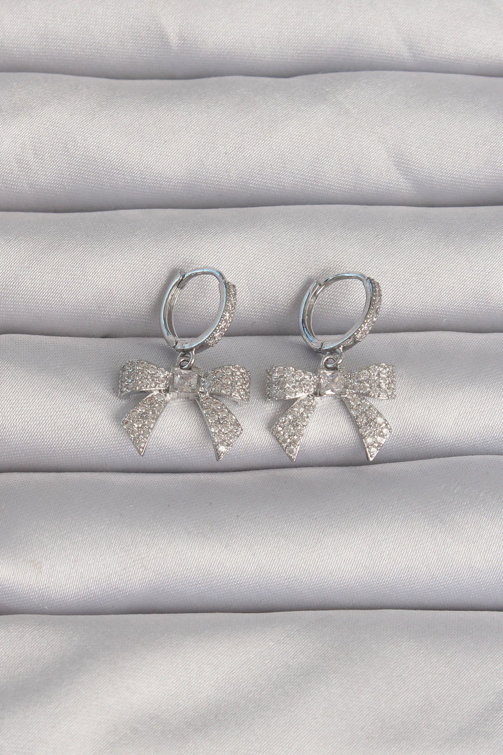 EBJ Rice Silver Color Zircon Stone Bow Model Hoop Earring - Velletri