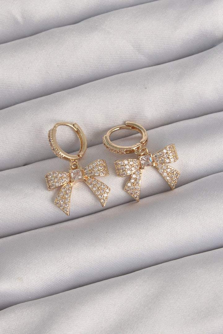 EBJ Gold Color Zircon Stone Bow Model Hoop Earring - Heroica Matamoros