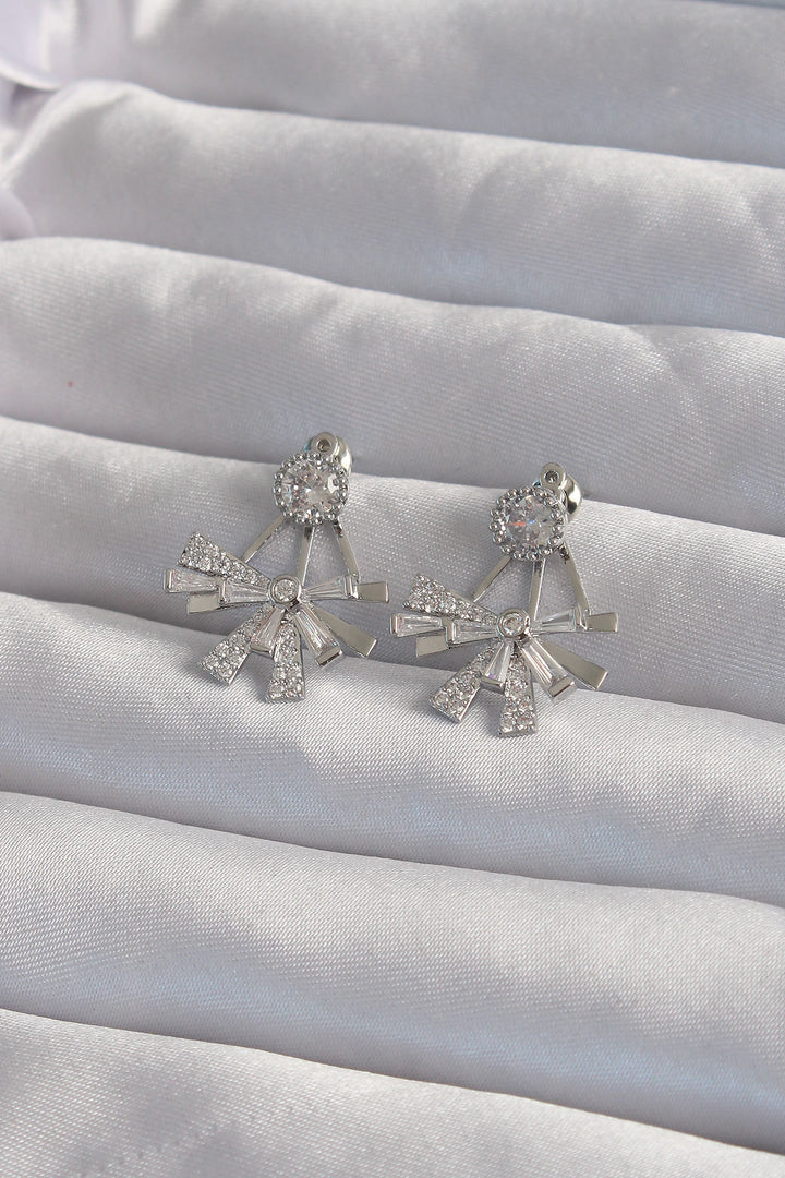 EBJ Rice Silver Color Zircon Stone Flat Bow Model Earring - Carson City