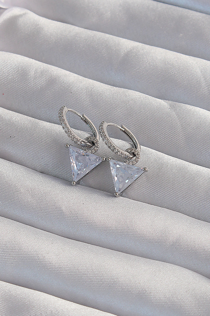 EBJ Rice Silver Color Triangle Earrings with Zircon Stone - Novi