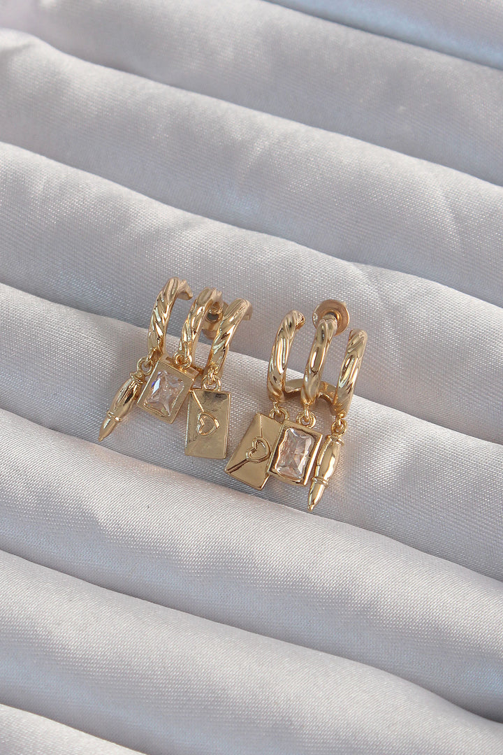 EBJ Rice Gold Color Zircon Stone Multi-Accessory Half Hoop Rib Earring - Des Moines