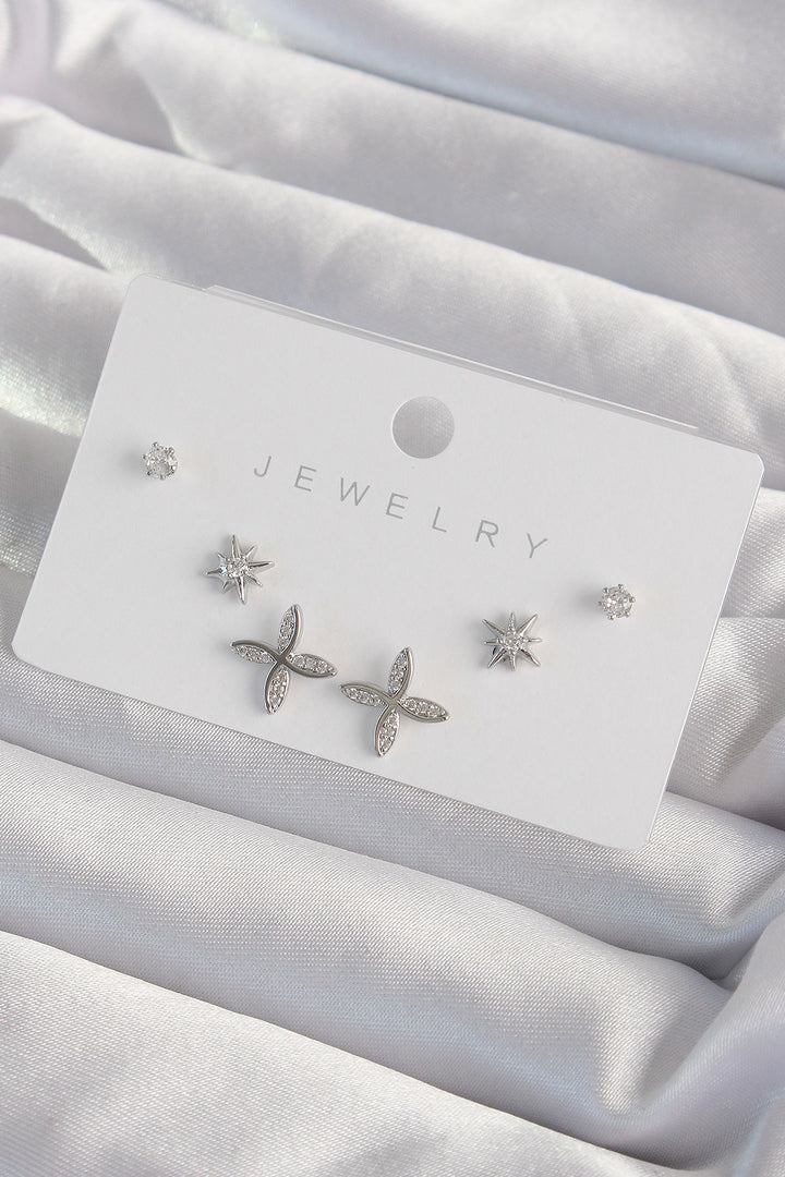 EBJ Rice Silver Color Zircon Stone Flower Model Earring Set - Yonkers
