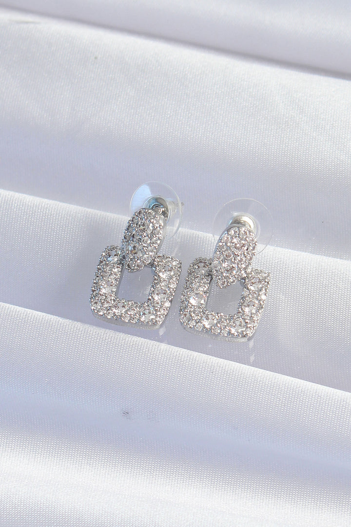 EBJ Rice Silver Color Square Shaped Earrings with Zircon Stone - Reims