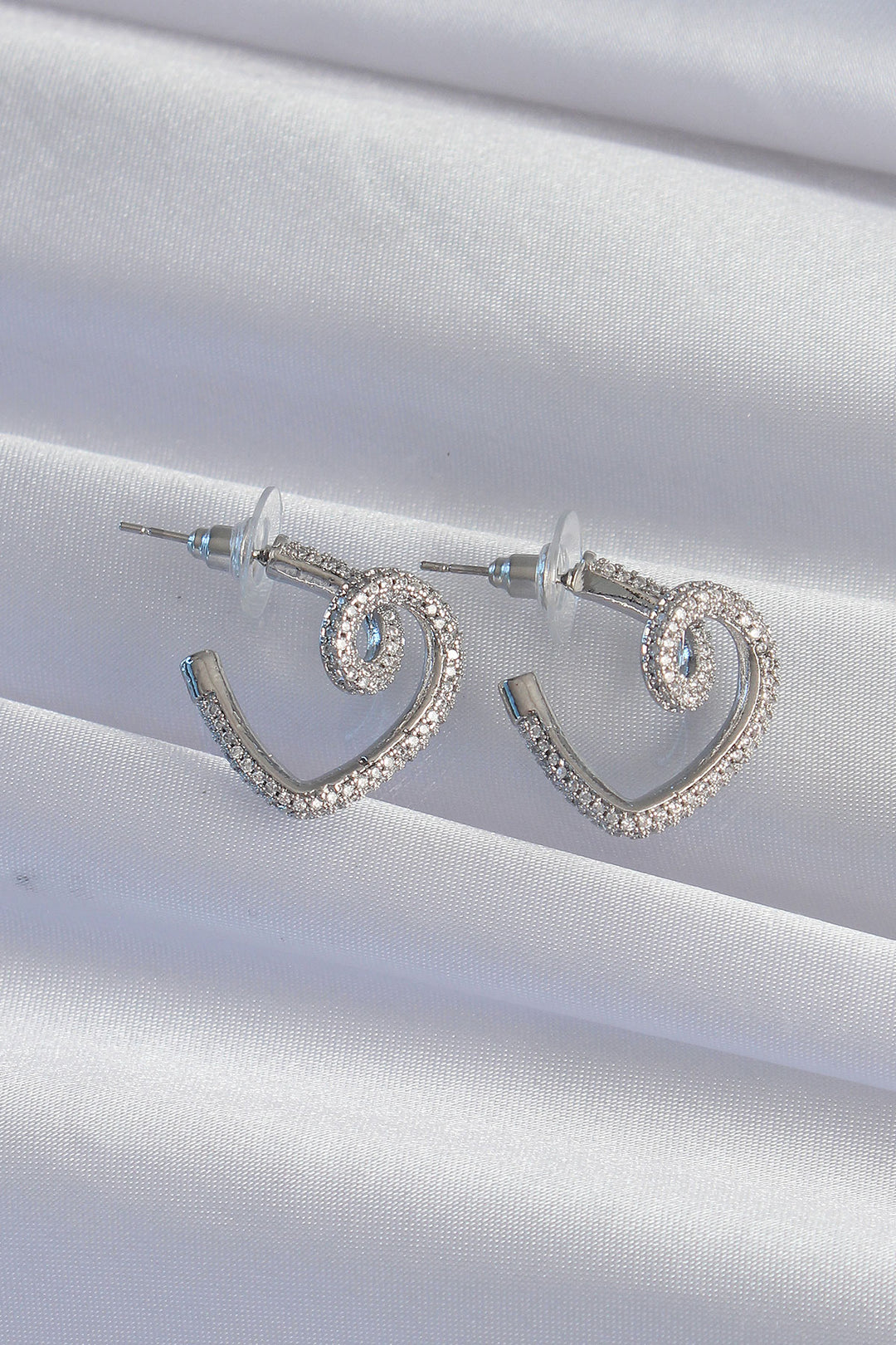EBJ Rice Silver Color Zircon Stone Curved Half Heart Earring - Santa Maria