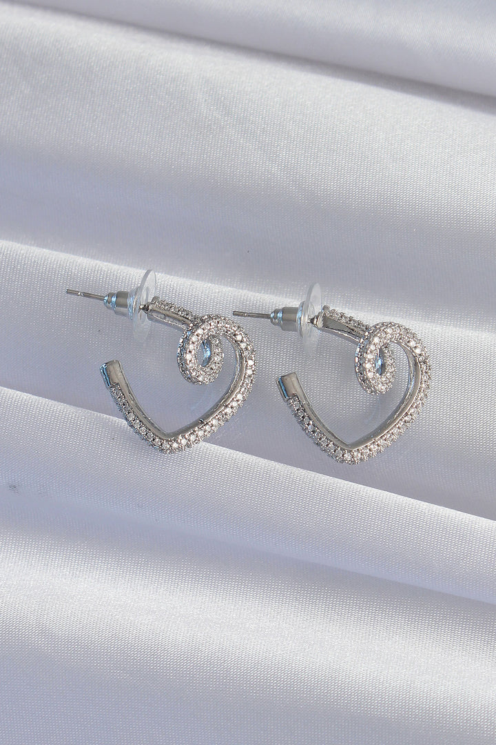 EBJ Rice Silver Color Zircon Stone Curved Half Heart Earring - Santa Maria