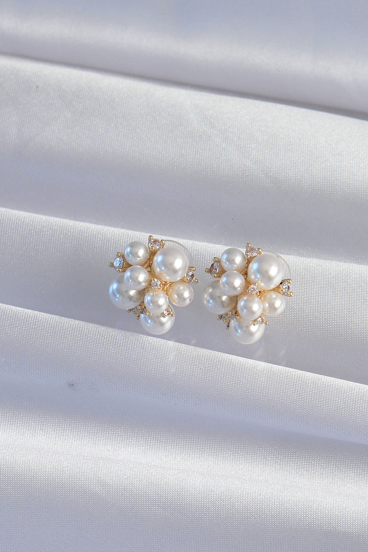 EBJ Earrings with Rice Gold Color Zircon Stone and Small Pearl Design - Campbell River