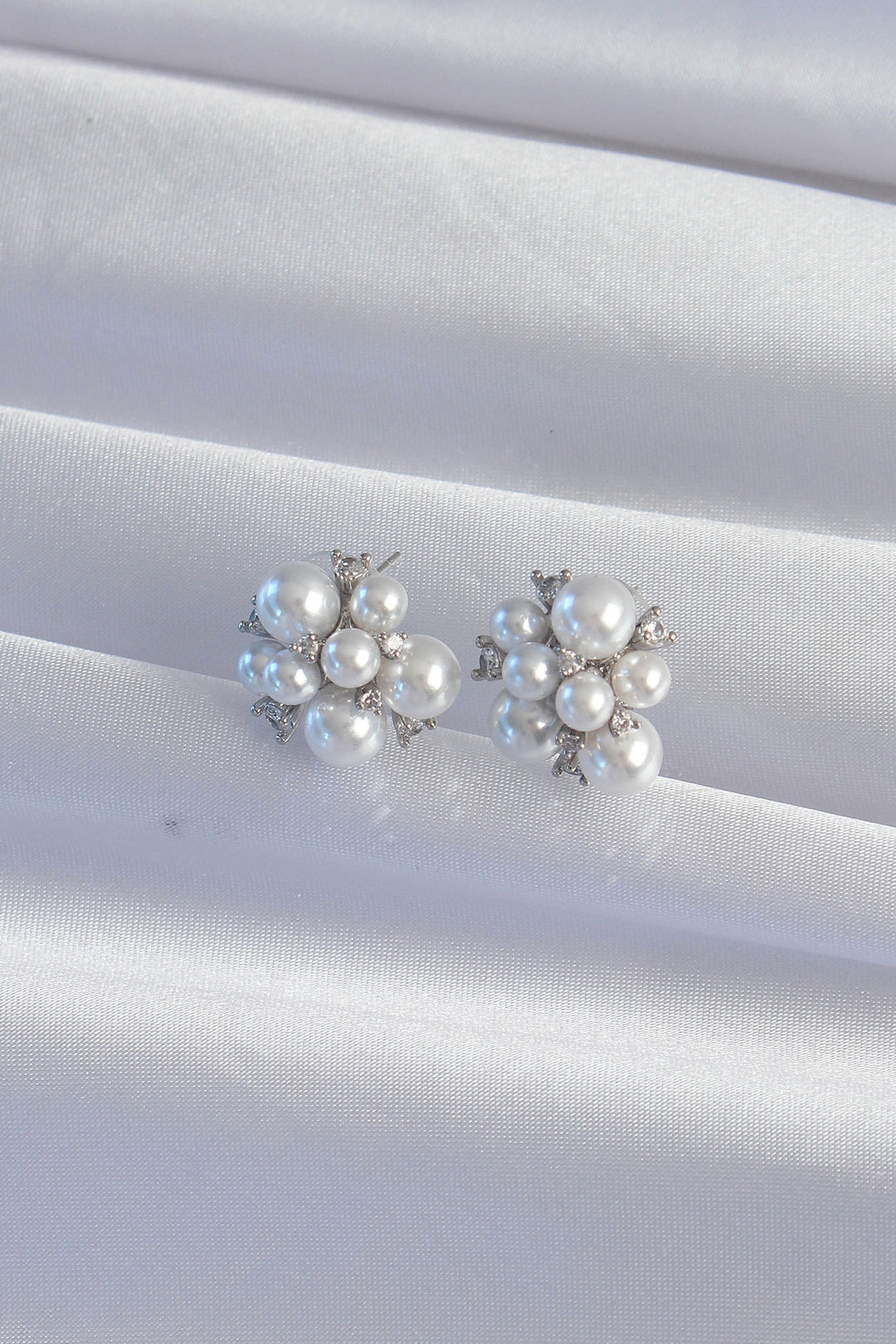 EBJ Earrings with Rice Silver Color Zircon Stone Large Small Pearl Design - Harrisburg