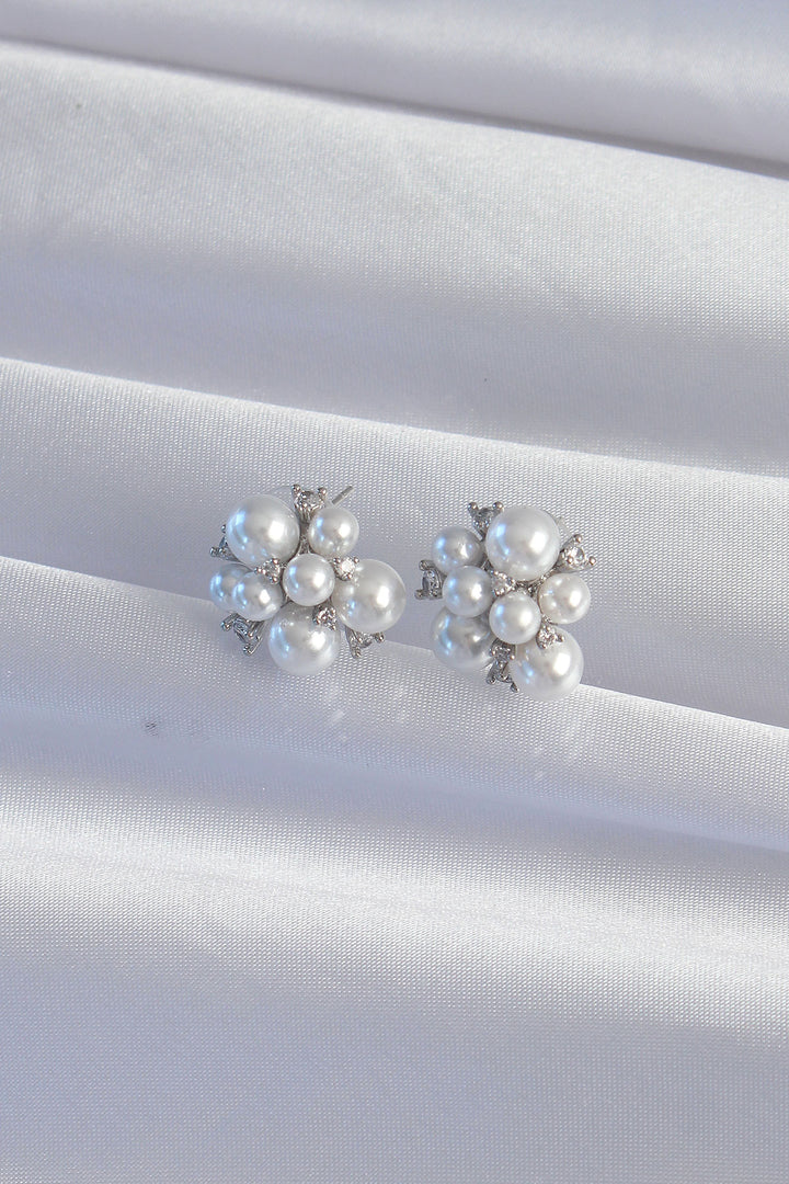 EBJ Earrings with Rice Silver Color Zircon Stone Large Small Pearl Design - Harrisburg