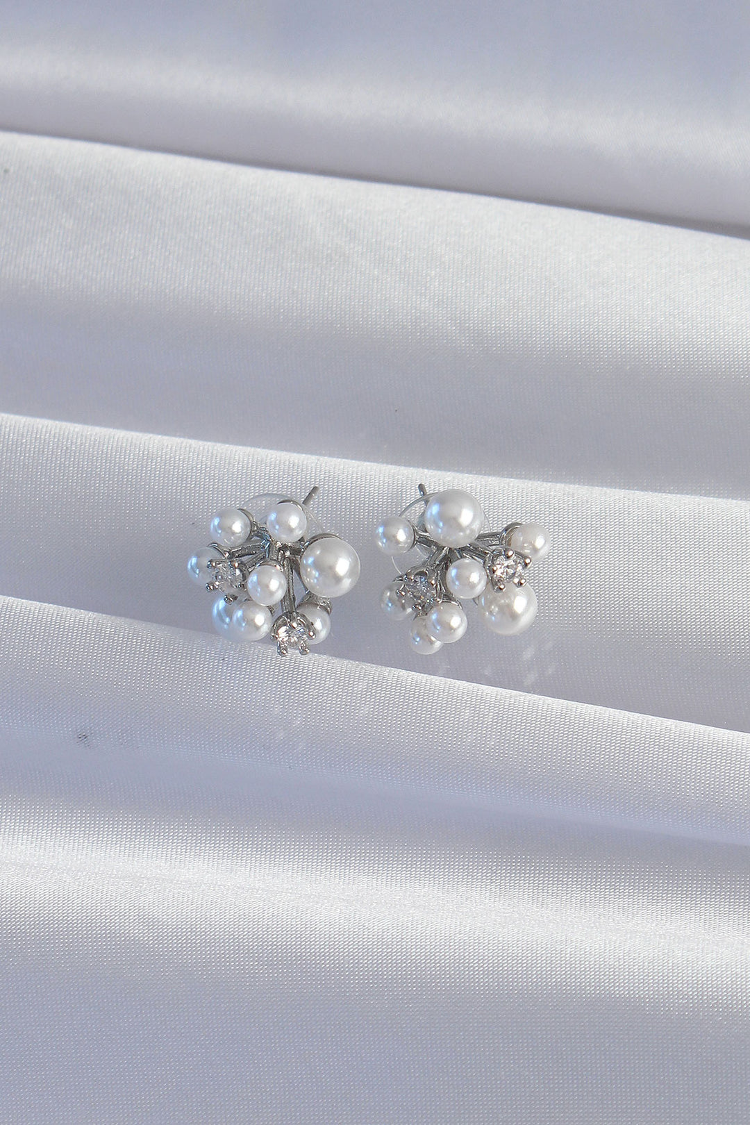 EBJ Earrings with Rice Silver Color Zircon Stone Large Small Pearl Design - Bilbao