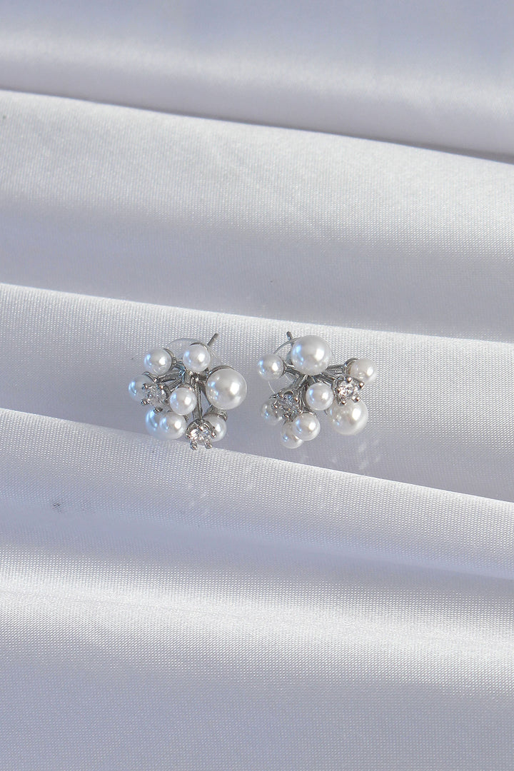 EBJ Earrings with Rice Silver Color Zircon Stone Large Small Pearl Design - Bilbao