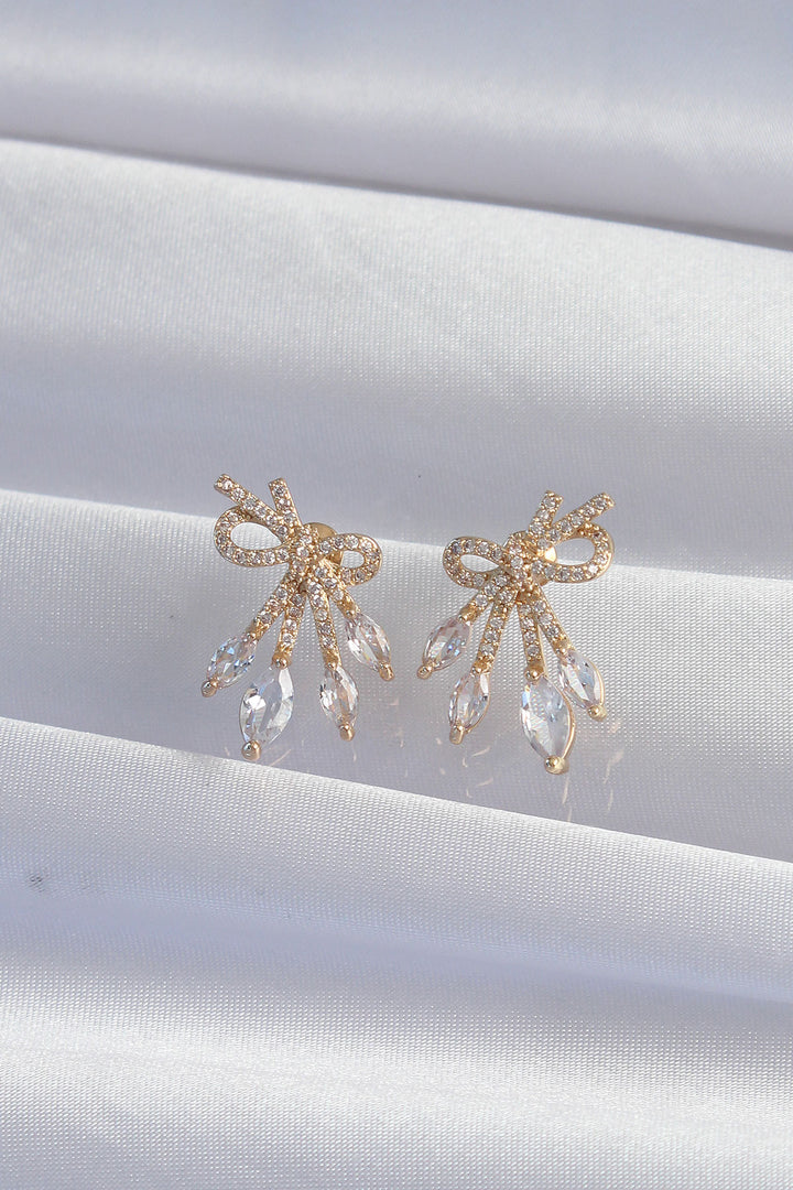 EBJ Rice Gold Color Zircon Stone Bow Earring - Ciudad Nezahualcóyotl