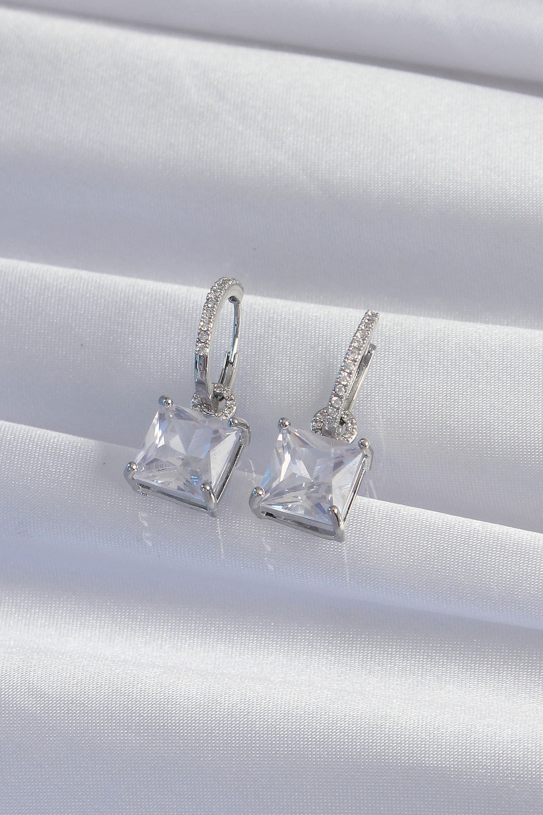 EBJ Silver Color Square Zircon Stone Ring Earring - Mâcon