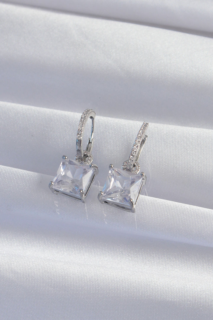 EBJ Silver Color Square Zircon Stone Ring Earring - Mâcon