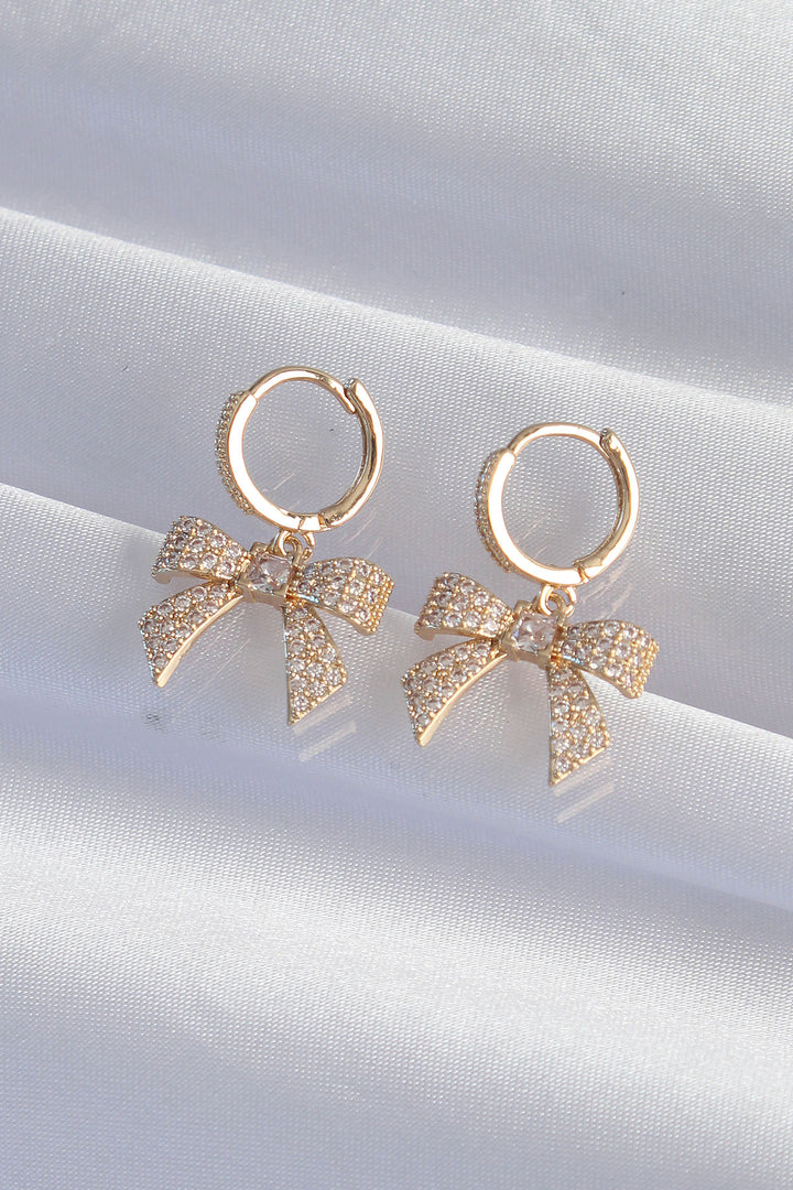 EBJ Gold Color Zircon Stone Bow Model Hoop Earring - Heroica Matamoros