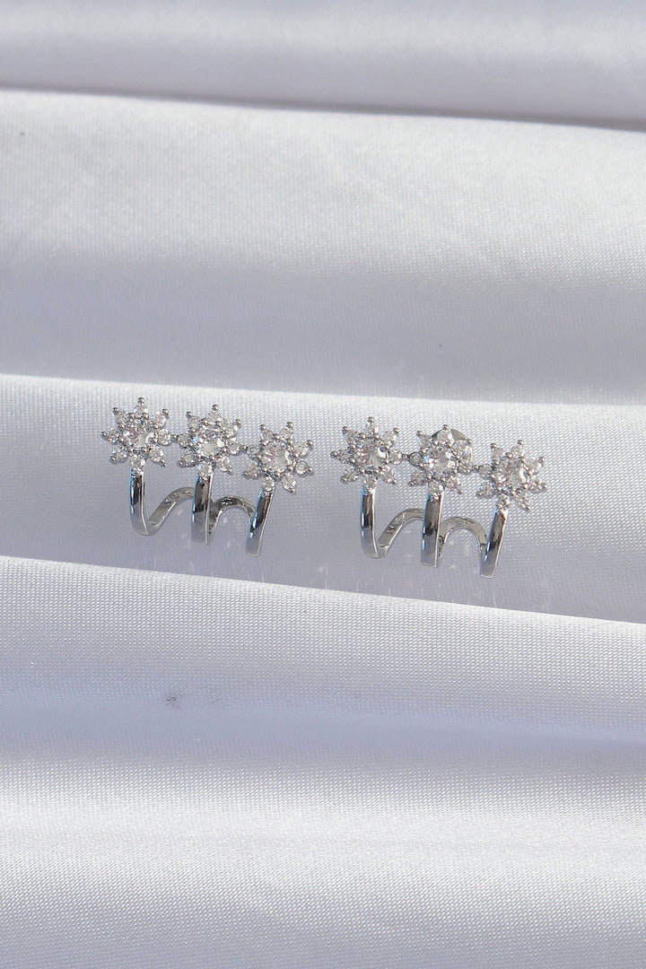 EBJ Rice Silver Color Zircon Stone Multi-Appearance Flower Earring - Zográfos