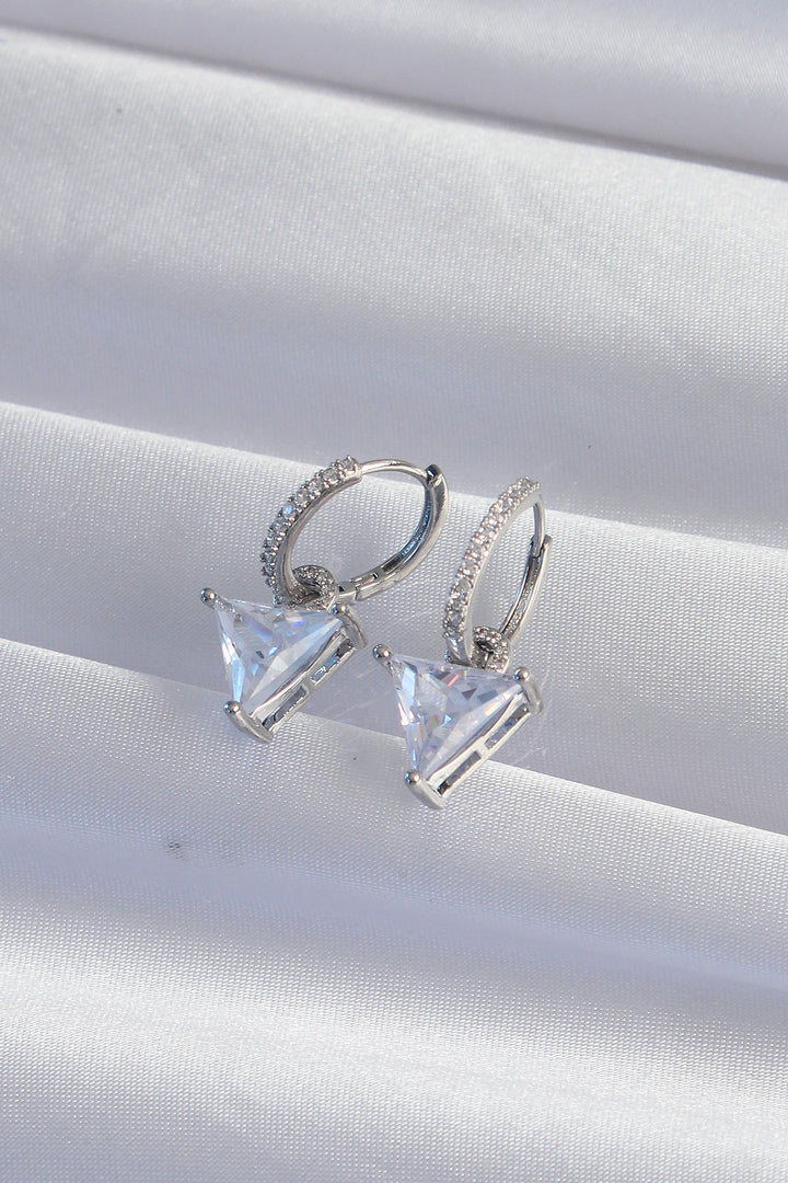 EBJ Rice Silver Color Triangle Earrings with Zircon Stone - Novi