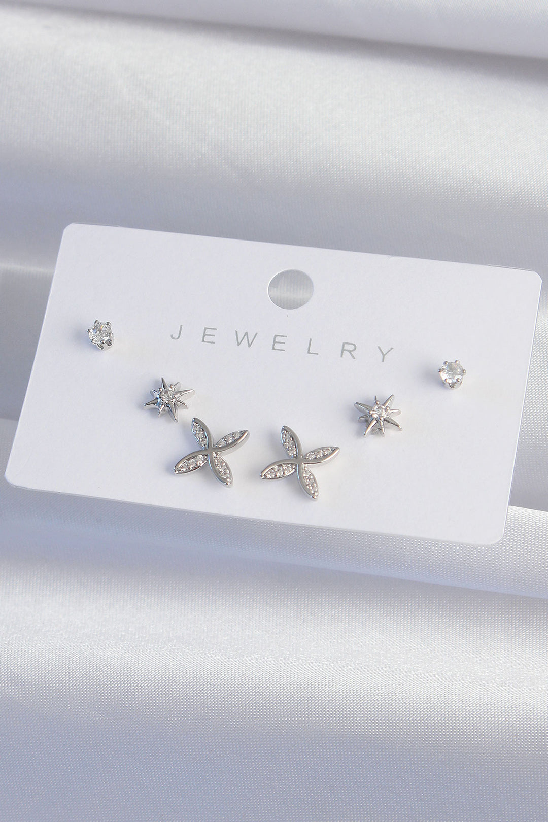 EBJ Rice Silver Color Zircon Stone Flower Model Earring Set - Yonkers