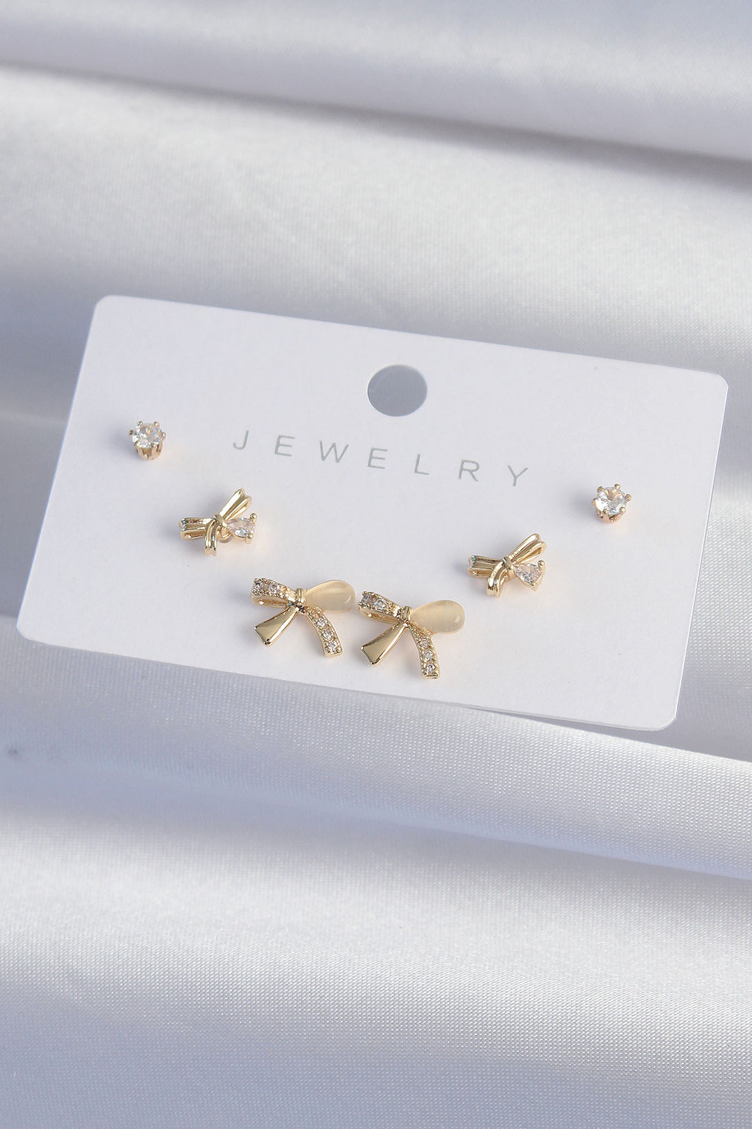 EBJ Rice Gold Color Zircon Stone Bow Model Earring Set - San Ramon