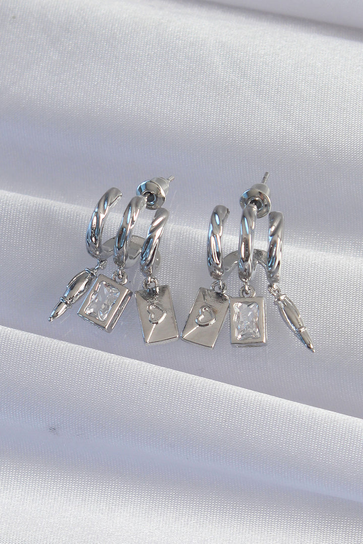 EBJ Rice Silver Color Zircon Stone Multi-Accessory Half Hoop Rib Earring - Redlands