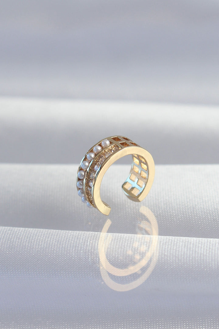 EBJ Rice Gold Color Pearl Baguette Stone Earcuff Earring - Auckland