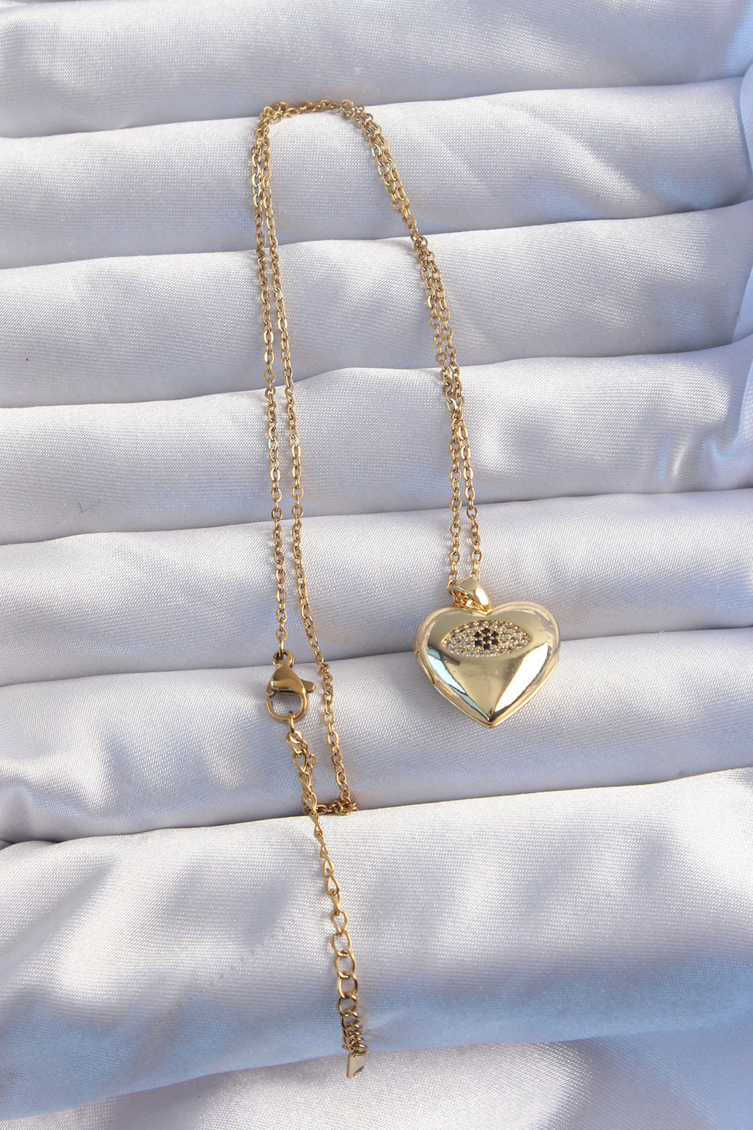 EBJ 316L Stainless Steel Chain Gold Color with Zircon Stone Eye Figure Openable Heart Model Necklace - Parkersburg