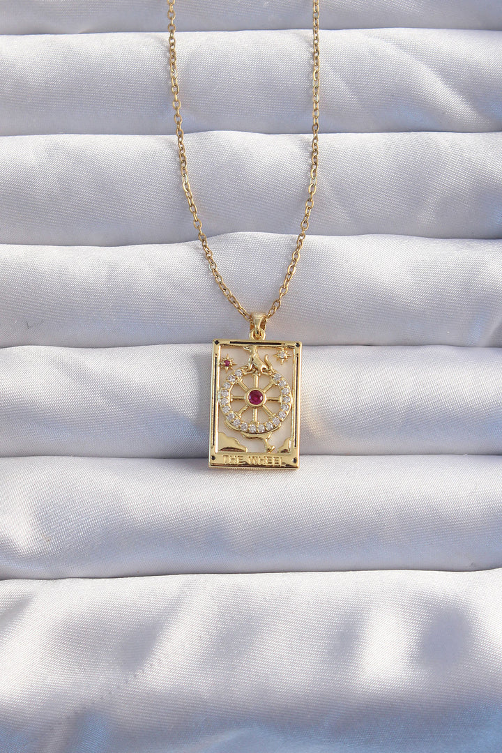 EBJ 316L Steel Chain Gold Color Pink Zircon Stone Tarot Necklace - Halesowen