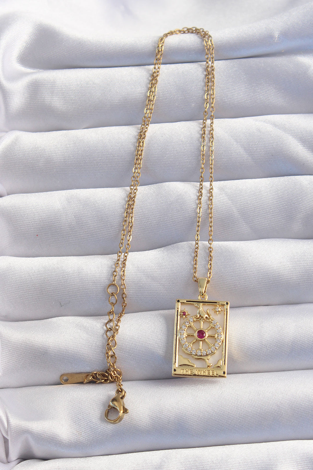 EBJ 316L Steel Chain Gold Color Pink Zircon Stone Tarot Necklace - Halesowen