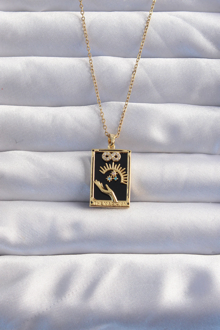 EBJ 316L Steel Chain Gold Color Infinity Detail Zircon Stone Tarot Necklace - Buderim